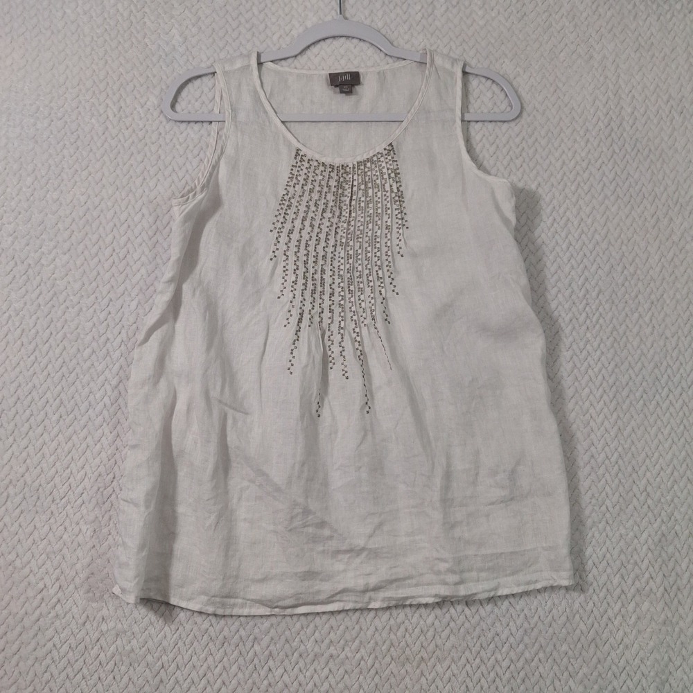 J. Jill Beaded Linen Tank Top Womens XS White